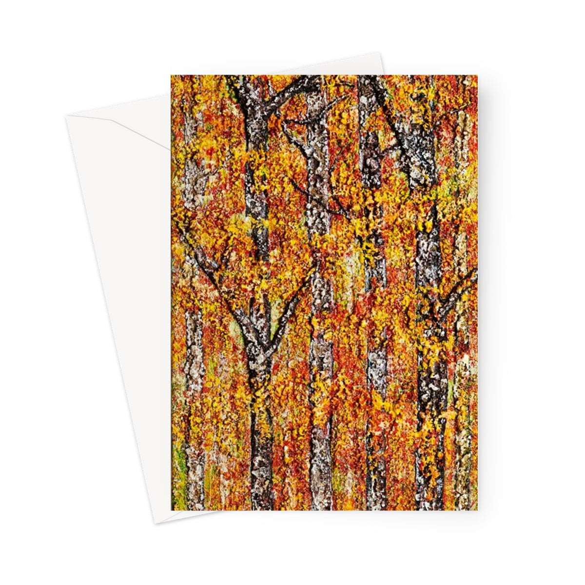 Artistic Blank Greeting Card Canadian Red  is a close up of the reds & golds amongst the canopy of trees in a Canadian forest