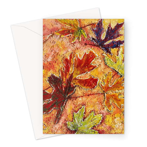 Artistic Blank Greeting Card Tutti Fruitt with all the colours of the Canadian Maple trees in the fall.  Beautiful maple leaves painted with acrylics & sparkly hints