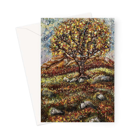 Artistic Friendship Tree Blank Greeting Card is a beautiful expressive, colourful image of a tree on an english moor with beautiful illistration of the ground in colour and moor rocks.