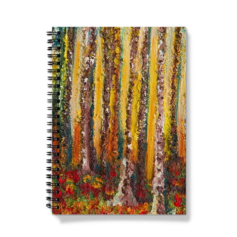 Artistic Journal Notebook Small Wood with all the colours of aun autumn with leaves fallen to the ground and the trunks and bark painted with great depth.