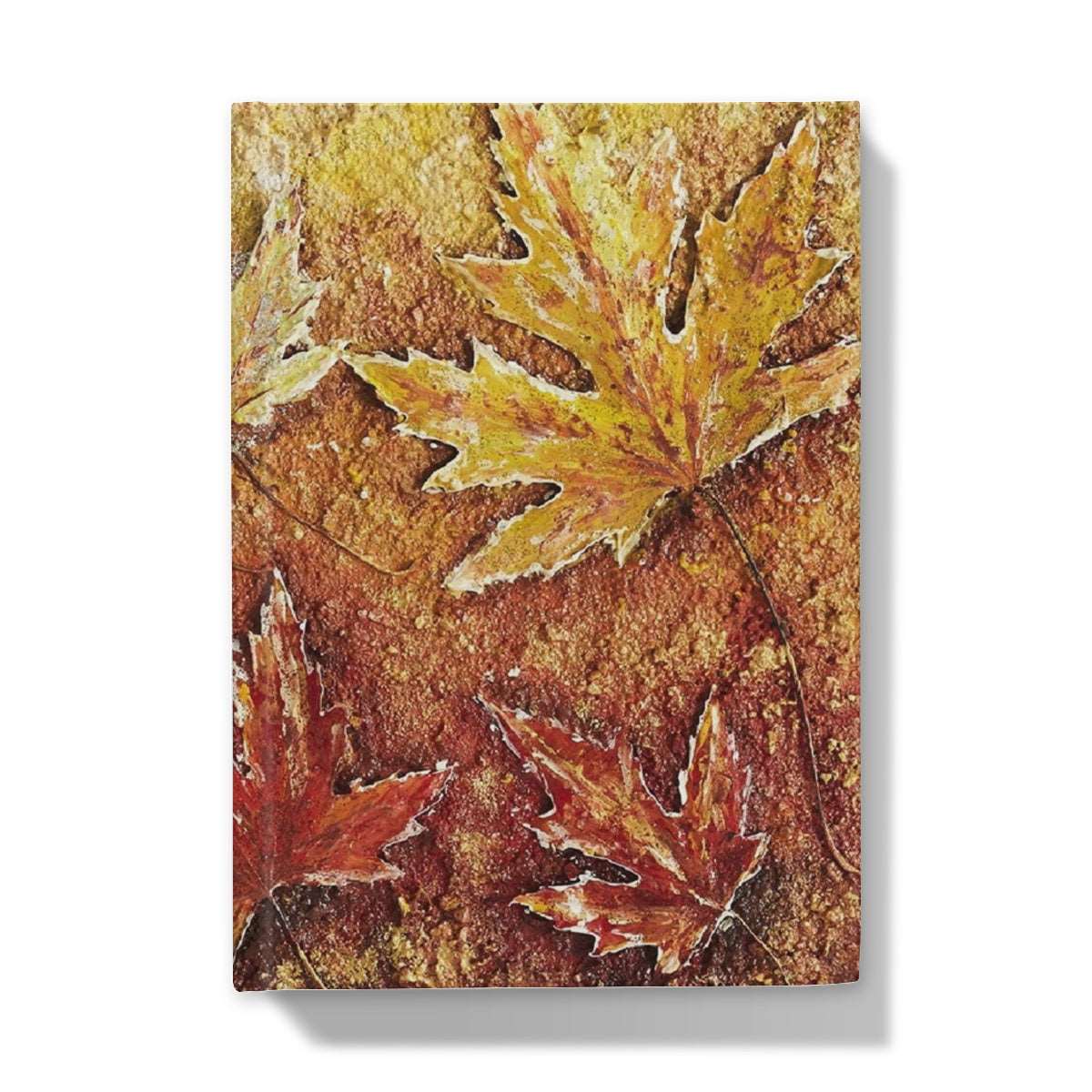 Artistic Hardback Journal Autumn Leaves with golden colours through to auburns, & soft bronze coloured maple leaves