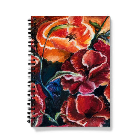 Artistic Journal Notebook Poppy Lovewith Art beautiful design of red and slightly varied red/orange coloured poppy heads with deep blues & green to give depth between them.  Unique  special design