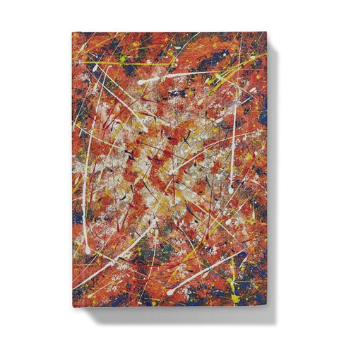 Artistic Hardback Journal Energy abstract design with splashes of white & yellows on orange and blues and golds