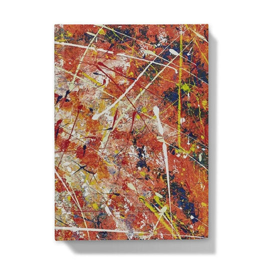 Artistic Hardback Journal Energy abstract design with splashes of white  & yellows on orange and blues and golds