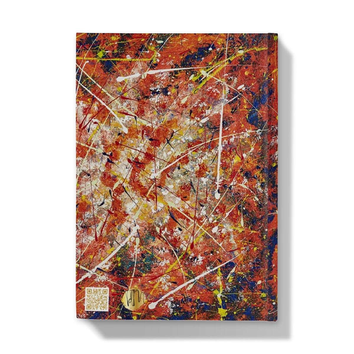 Artistic Hardback Journal Energy abstract design with splashes of white & yellows on orange and blues and golds