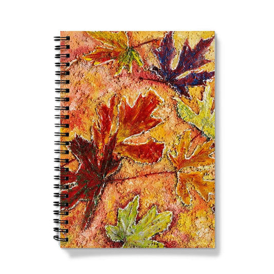 Artistic Journal Notebook Tutti Fruitti with bright Candian maple leaves on a brigh but soft background that harmonises with all the colours of autumn