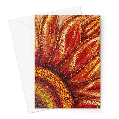 Artistic Blank Greeting Card Sunflower Passion with red & golden yellow colours, beautifully rich!