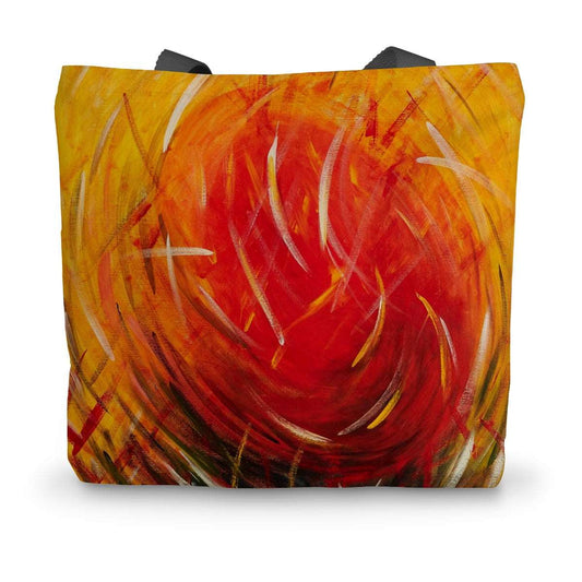 Artistic Durable Tote Bag Warm Energy has swirling reds & yellows from the suns energy and swirling grasses in the breeze