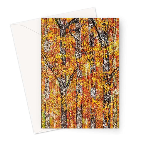 Artistic Blank Greeting Card Canadian Red  is a close up of the reds & golds amongst the canopy of trees in a Canadian forest