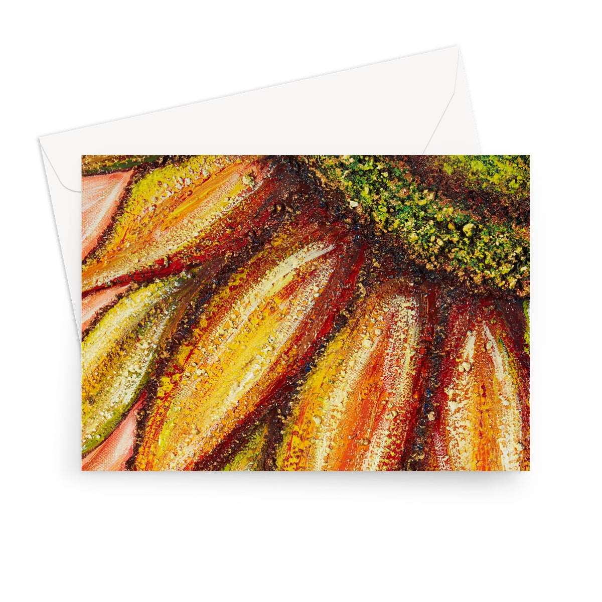 Artistic Blank Greeting Card Sunflower Passion with all colours of all sunflowers in one. Beautiful fusion of colours