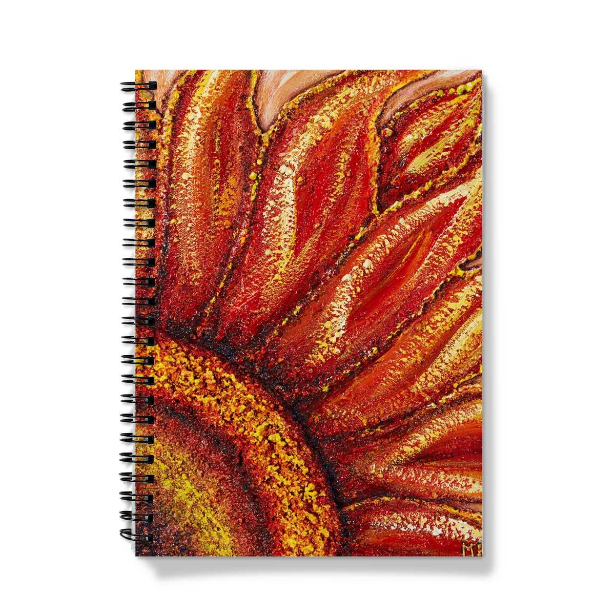 artistic notebook journal with a red & yellow sunflower design on the front cover