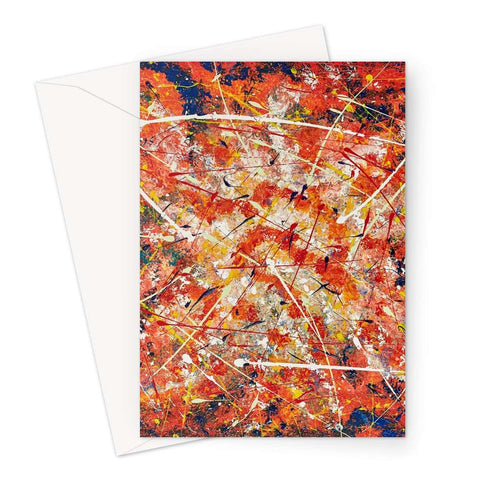 Artistic Blank Greeting Card Energy is an abstract piece of oranges, blues, splashes or yellow, golds & white colours winding releasing  energy in all directions