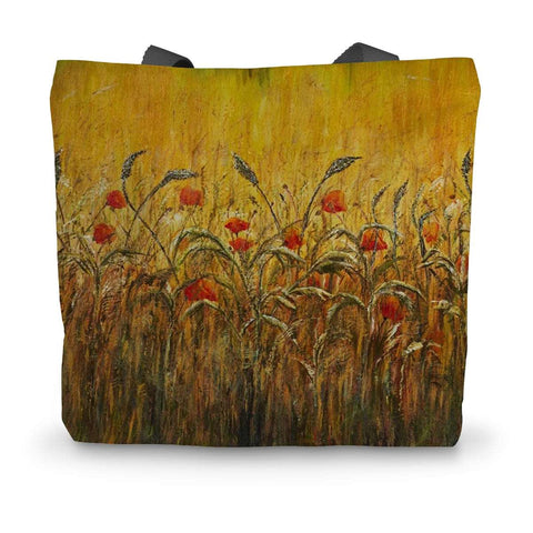 Artistic Durable Tote Bag Golden Fields & Poppies the image of summer golden wheat fields, with dried grasses & poppies in the mix at the forefront of the design