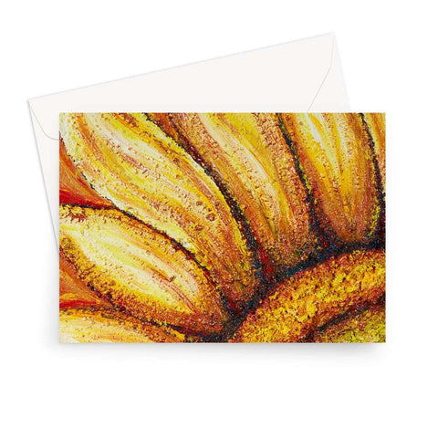 Artistic Blank Greeting Card Sunflower Passion is an image of the painting of the yellow sunflower with a beautiful emerald and gold centre.