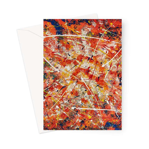 Artistic Blank Greeting Card Energy is an abstract piece of oranges, blues, splashes or yellow, golds & white colours winding releasing  energy in all directions