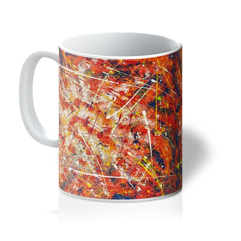 Enjoy the Abstract design of bright colour in oranges, blues, white & yellows created by Toiles de Michelle. This unique mug is perfect for any occasion and sure to make a great gift. The ceramic construction is both durable and beautiful, making it a piece of art you can use every day. 