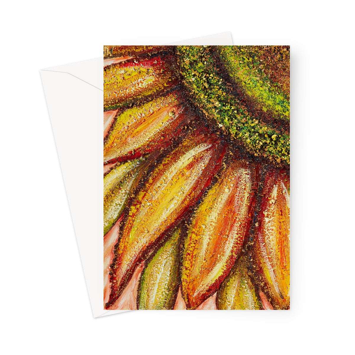 Artistic Blank Greeting Card Sunflower Passion with all colours of all sunflowers in one. Beautiful fusion of colours