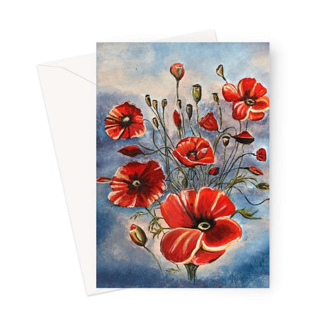 Artistic Blank Greeting Card Bouquet of Poppies is an illustration of beautiful red poppies free and lots of new heads just starting to open with four large red ones