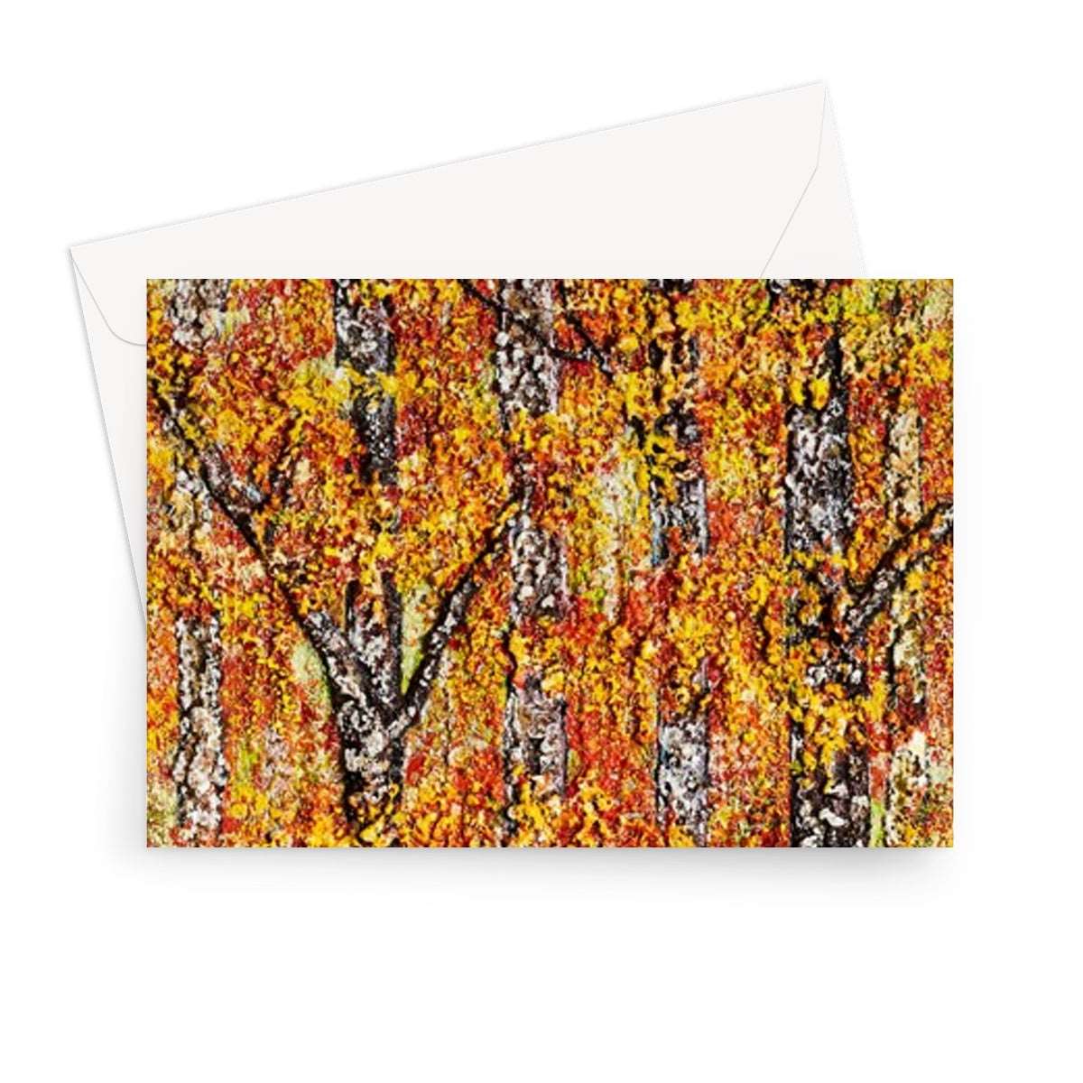 Artistic Blank Greeting Card Canadian Red  is a close up of the reds & golds amongst the canopy of trees in a Canadian forest