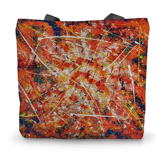 Artistic Durable Tote Bag Energy is a blst of colours of oranges, blues white & splashes of yellow & golds abstract art.  Vibrant but still in some conformity!