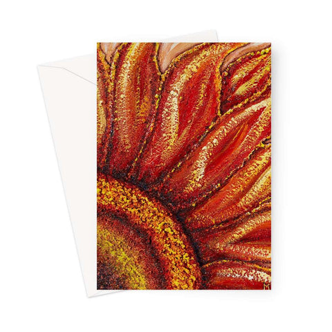 Artistic Blank Greeting Card Sunflower Passion with red & golden yellow colours, beautifully rich!