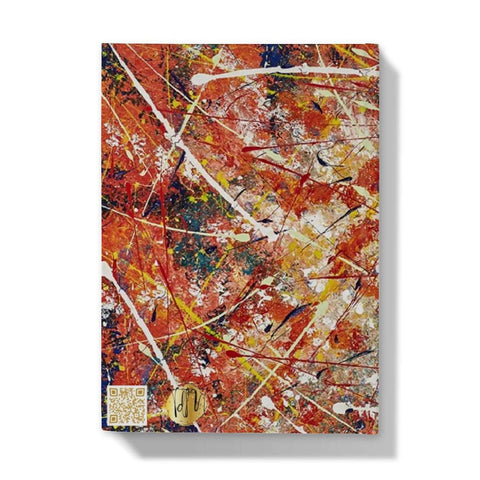 Artistic Hardback Journal Energy abstract design with splashes of white & yellows on orange and blues and golds