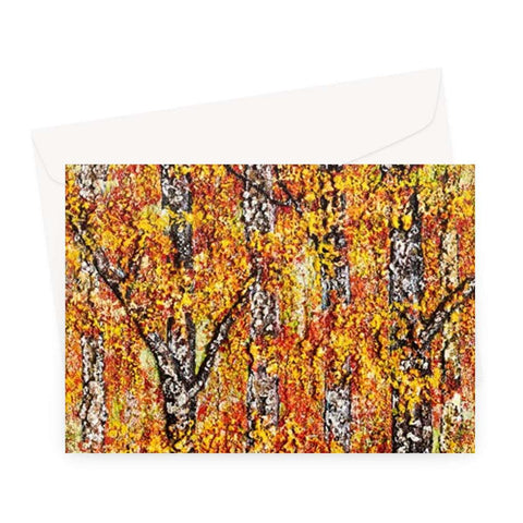 Artistic Blank Greeting Card Canadian Red  is a close up of the reds & golds amongst the canopy of trees in a Canadian forest