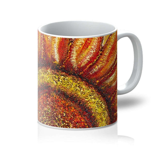 Artistic Coffee Mug Sunflower Passion in oranges golden yellows & hints of beautiful soft lime greens