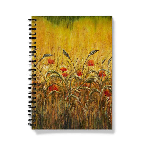 Golden Fields & Poppies Journal Notebook of a golden field of corn in the distance and dried grasses and poppies in the forefront.  Very warm and natural