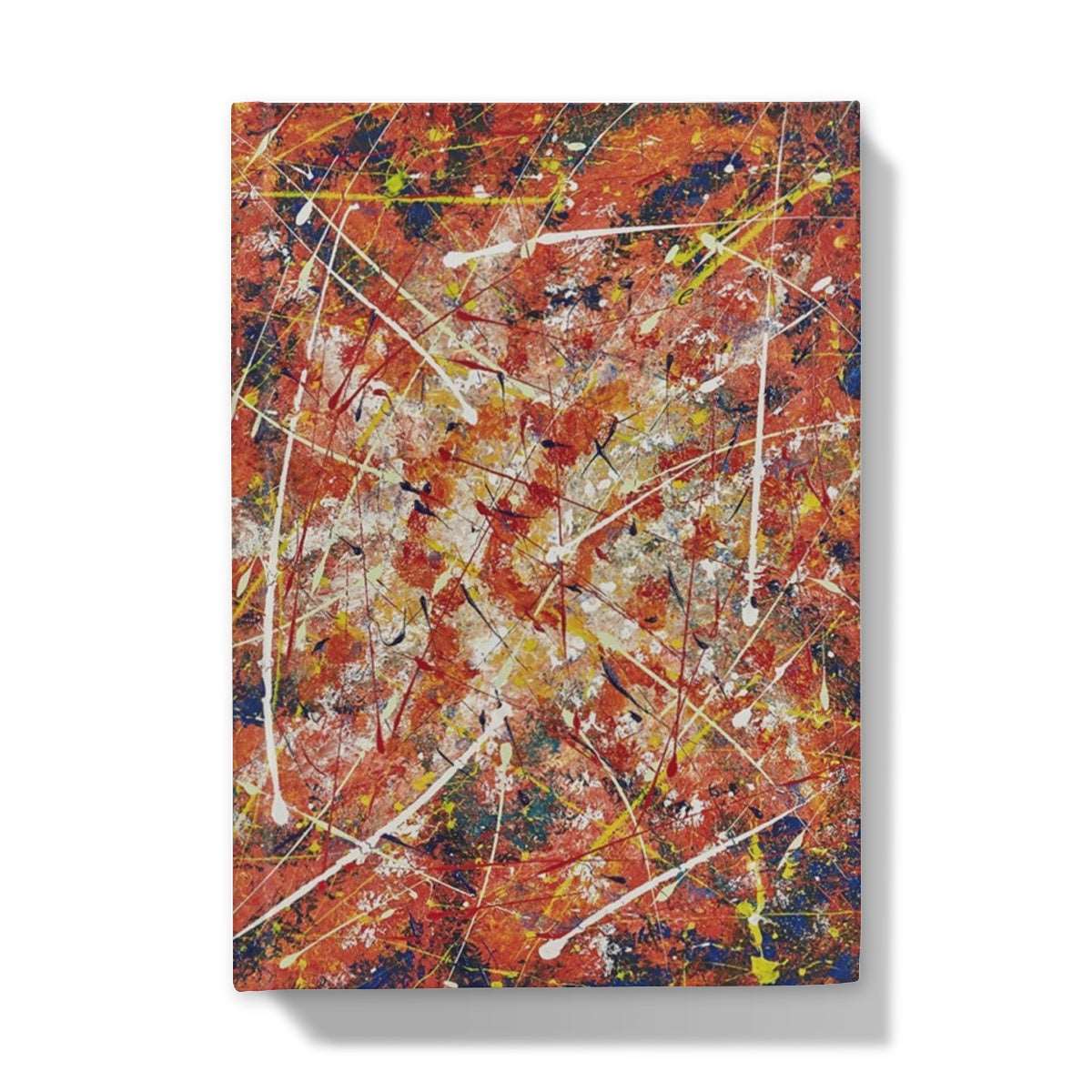 Artistic Hardback Journal Energy abstract design with splashes of white & yellows on orange and blues and golds