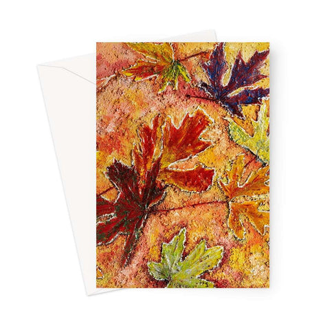 Artistic Blank Greeting Card Tutti Fruitt with all the colours of the Canadian Maple trees in the fall. Beautiful maple leaves painted with acrylics & sparkly hints