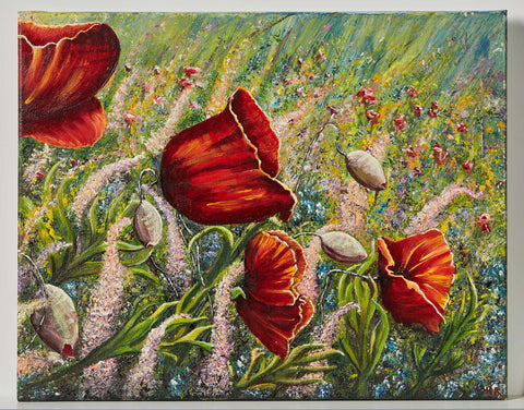 Wall Art Print, Field of pink watercolor flowers