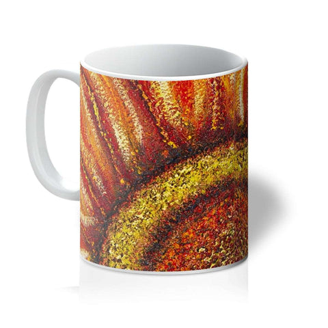 Artistic Coffee Mug Sunflower Passion in oranges golden yellows & hints of beautiful soft lime green