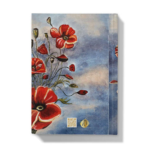 Artistic Hardback Journal Bouquet of Poppies beautiful design of red poppies filling the cover of different shapes & sizes. Slate blue & pinkish background