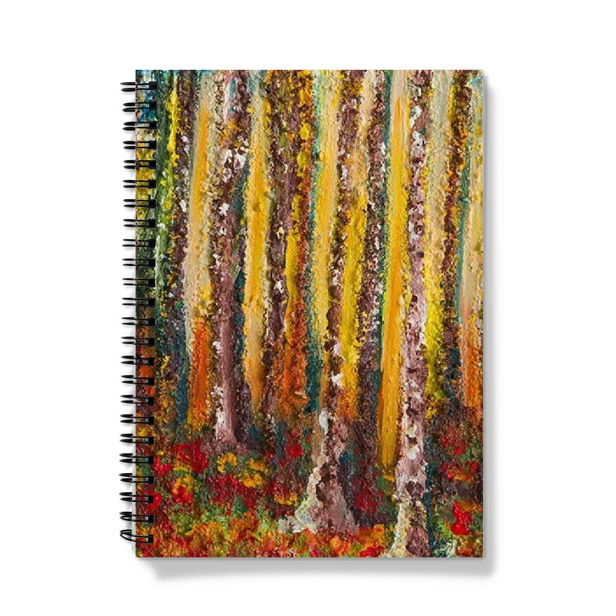 Artistic Journal Notebook Small Wood with all the colours of aun autumn with leaves fallen to the ground and the trunks and bark painted with great depth.