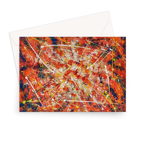 Artistic Blank Greeting Card Energy is an abstract piece of oranges, blues, splashes or yellow, golds & white colours winding releasing  energy in all directions