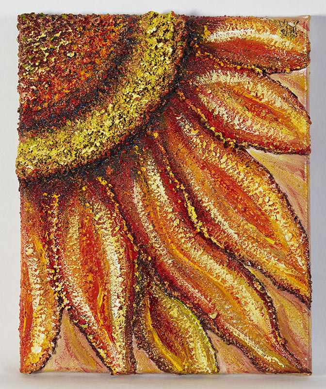 Girasol texturizado de arte de pared de lienzo original, vendido como un conjunto de cuatro