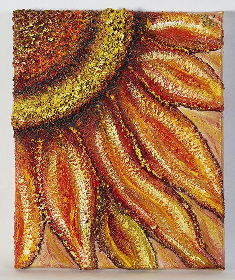 Girasol texturizado de arte de pared de lienzo original, vendido como un conjunto de cuatro