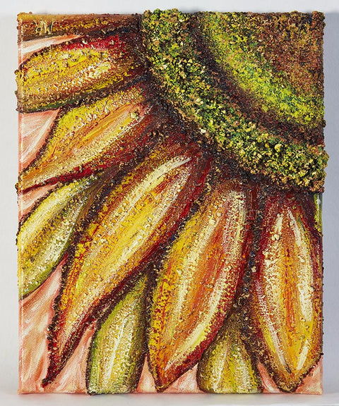 Girasol texturizado de arte de pared de lienzo original, vendido como un conjunto de cuatro