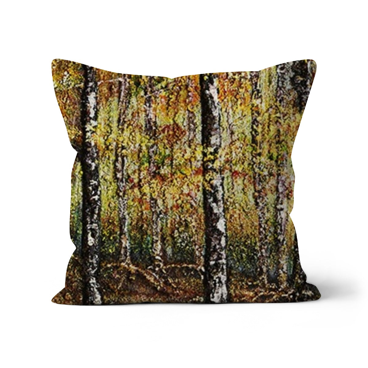 Forest of Gold Throw Pillow with Art  with a colours of golds, auburns yellows and the forest floor.  A unique design and very original