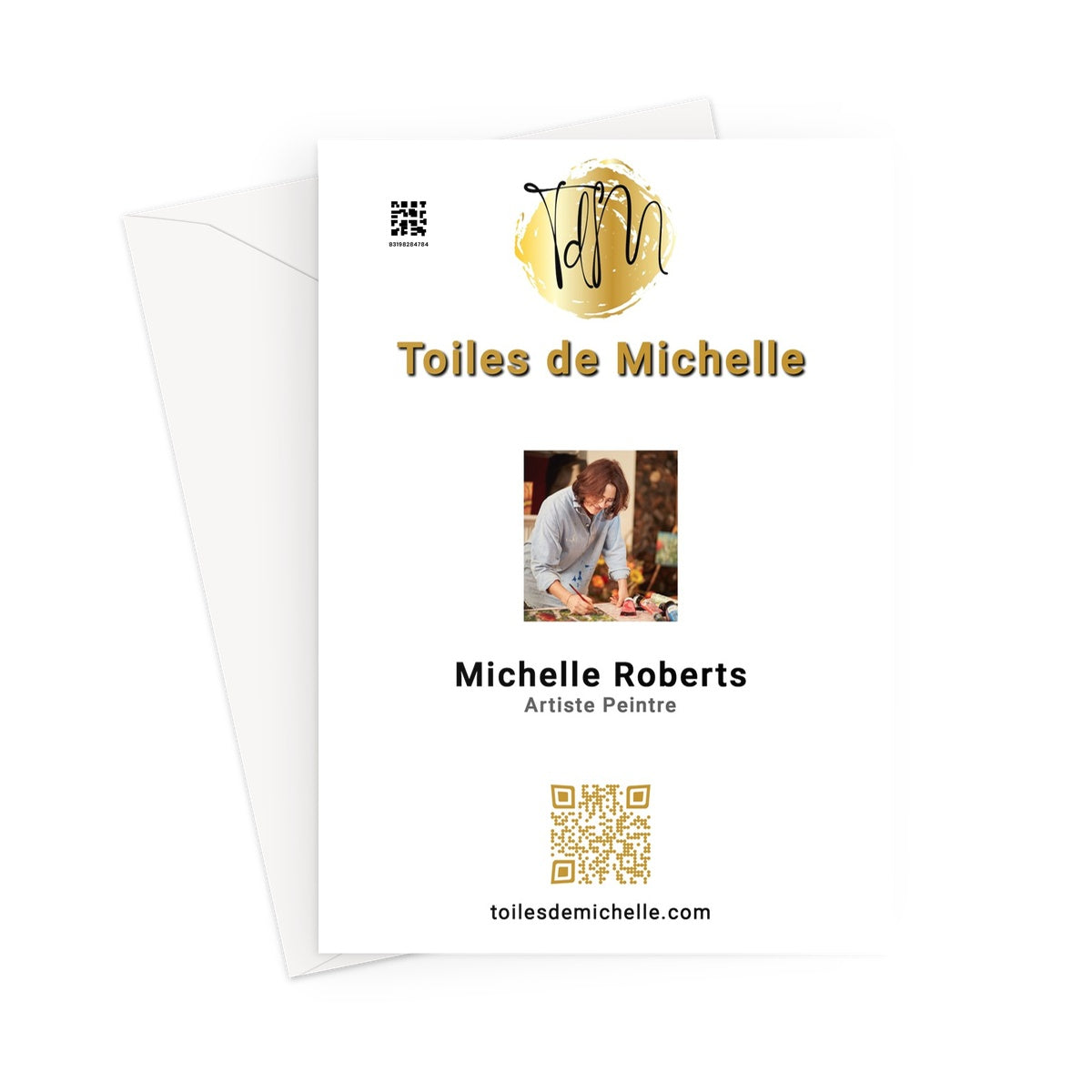 logo, QR code & photo of artist Michelle Roberts