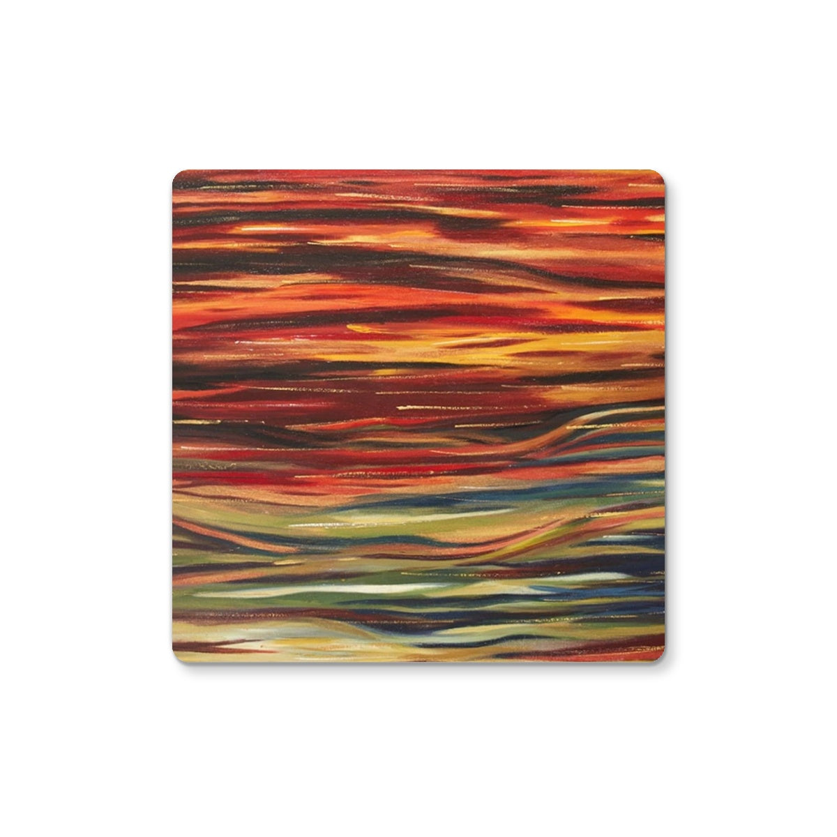 Artistic life's woven tapestry Coaster has natural colours from the sand under the ocean to the sunrise of a fresh morning all interwoven in harmony, as the nature should be.