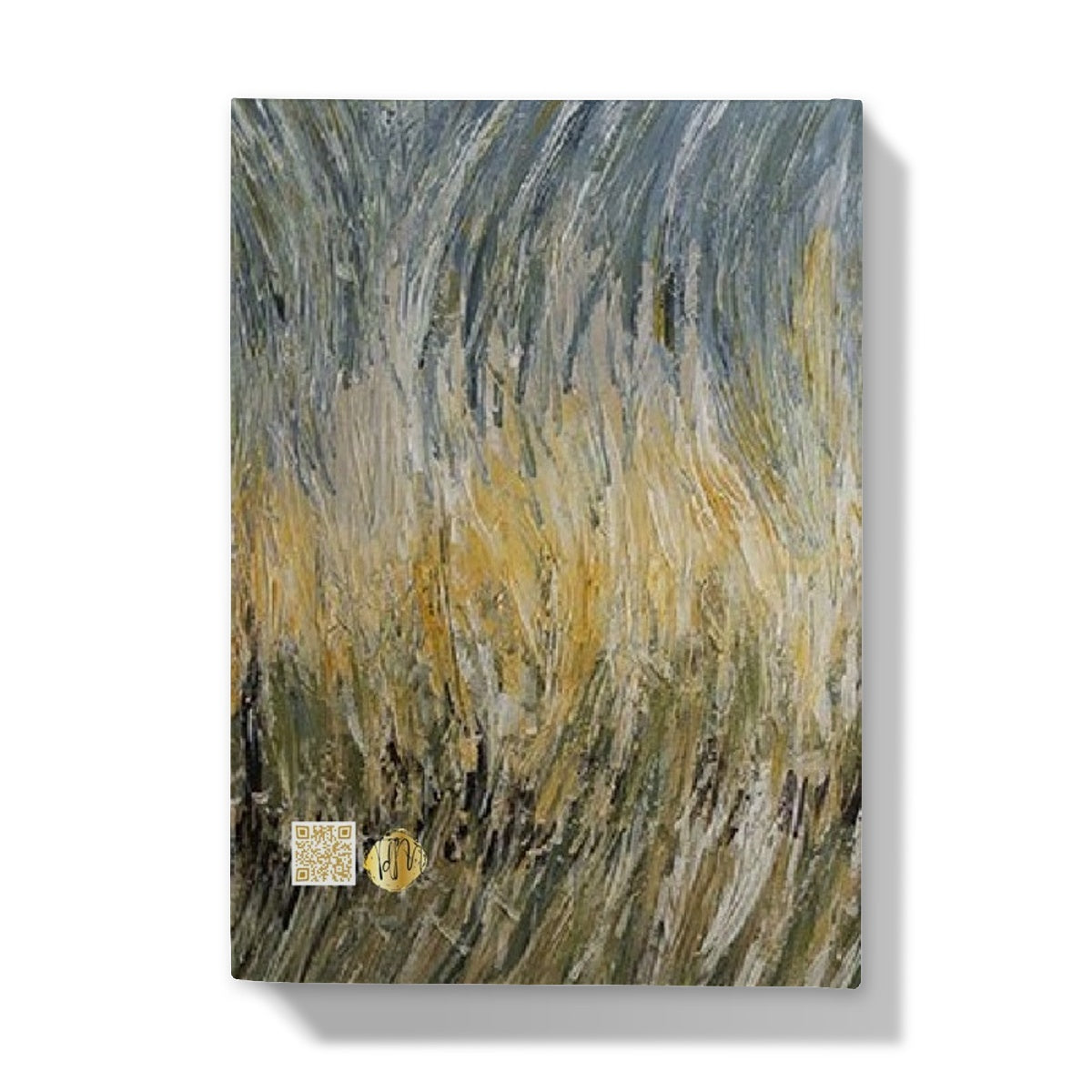 Wheat fields Hardback Journal has an abstract image of wheat swaying in the fields of golds light sage greens & light blues towards the sky.