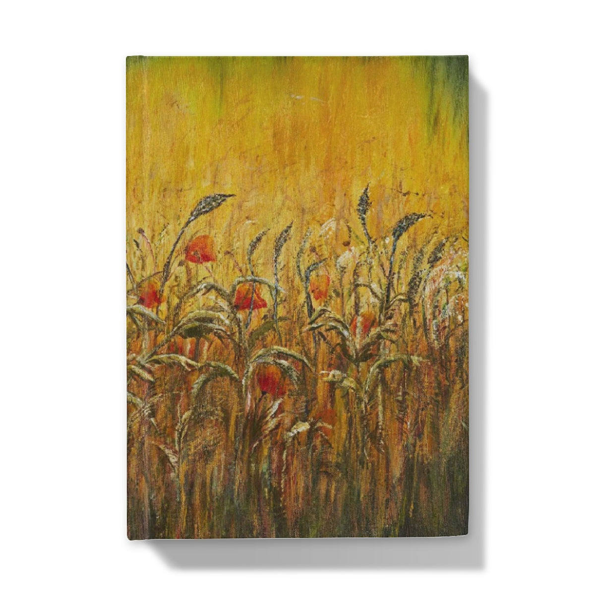 Golden Fields & Poppies Hardback Journal with beautiful tones of golds, auburns white dried grasses and soft red poppies