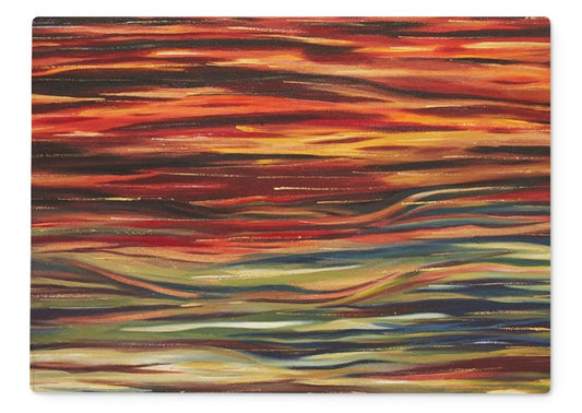  beautiful colours to use your skills & culinary imagination ...Artistic Glass Chopping Board Life's Woven Tapestry is an abstract impressionist view of colours of the earth woven together in harmony,from below the sea, through to the sunsets in the sky. 