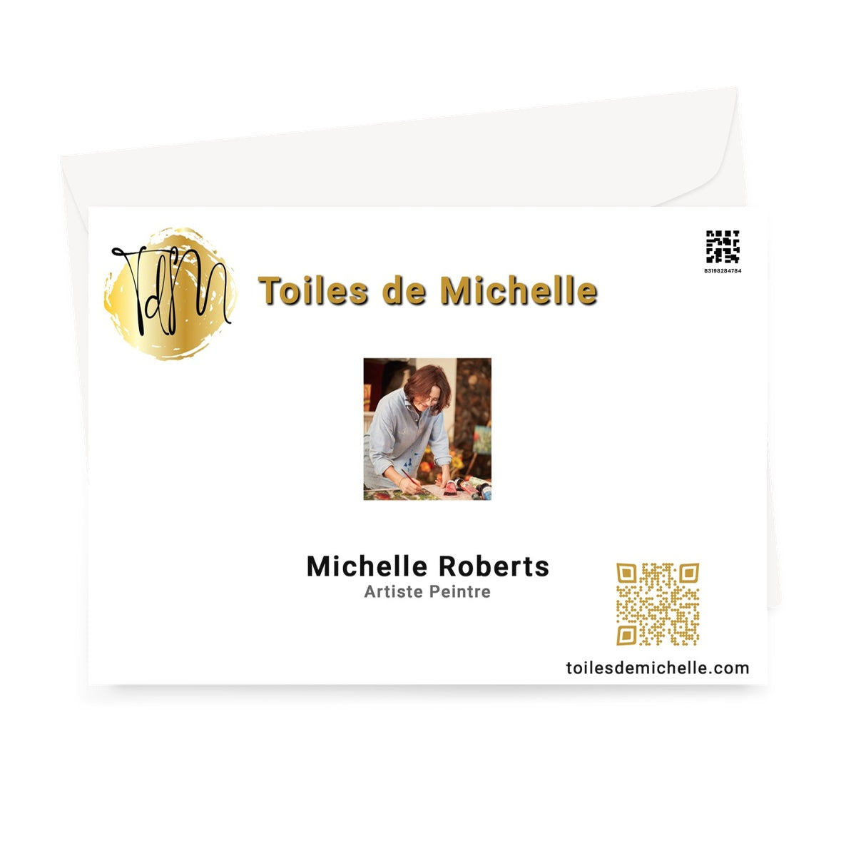 logo, QR code & picture of Michelle Roberts