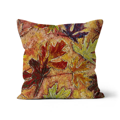 Tutti Frutti Throw Pillow with Art with bright canadian maple leaves on a brigh but soft background that harmonises with all the colours of autumn