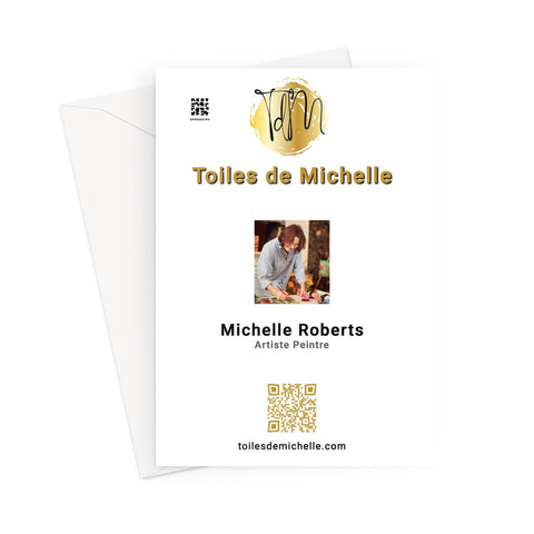 logo, QR code & photo of artist Michelle Roberts