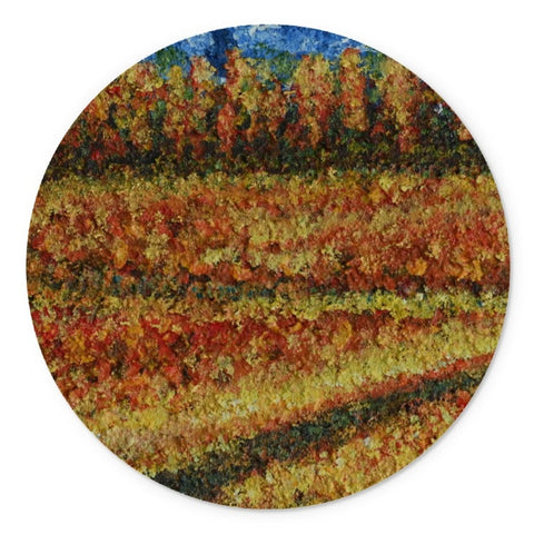 Artistic Glass Cutting Board walking Through Canada  An impressionist creation of colours and a  meandering path through a Canadian field & trees in the background in autumn