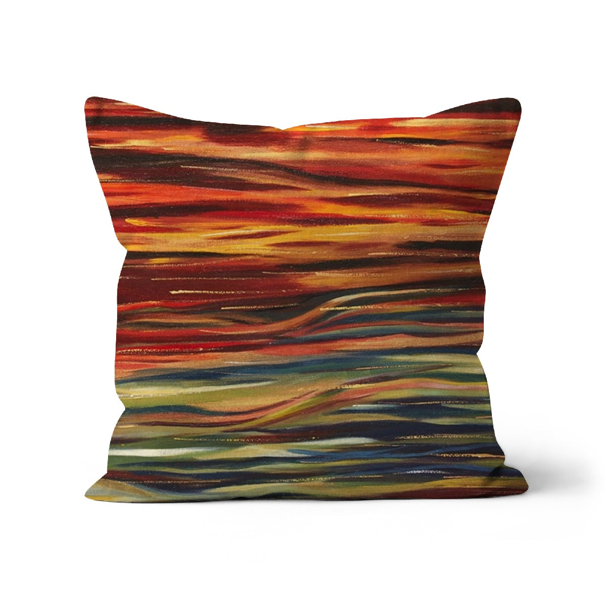 Artistic life's woven tapestry Cushion has natural colours from the sand under the ocean to the sunrise of a fresh morning all interwoven in harmony, as the nature should be.